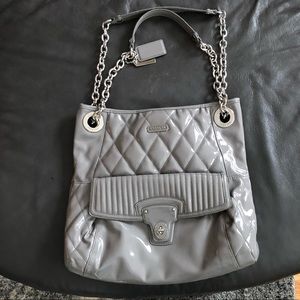 Coach Poppy Gray Patent Leather Slim Tote